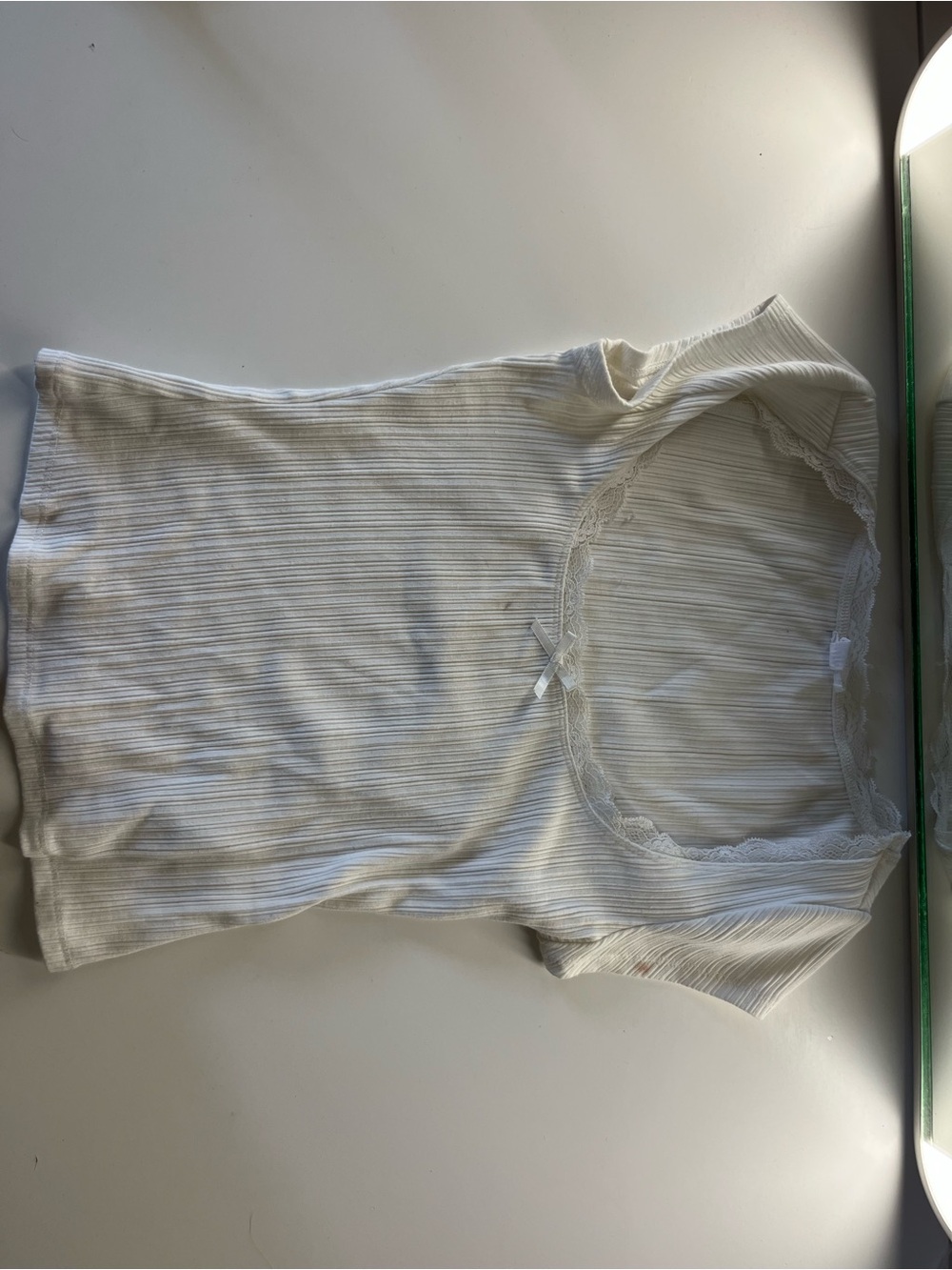 Garage White Ribbed Lace-Trim Camisole
